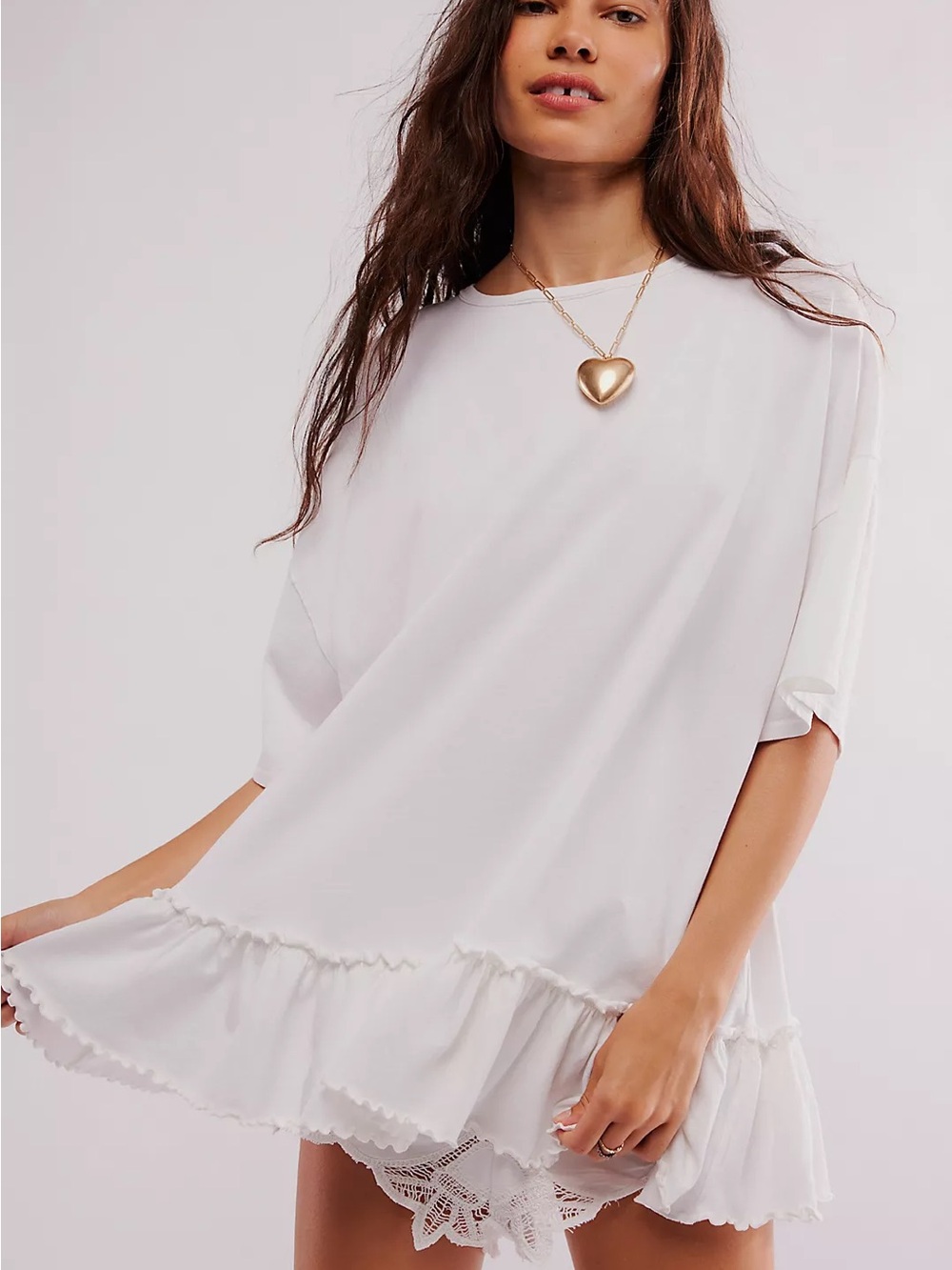We the Free Why Yes Tee Ruffled Hem In Cream NWT